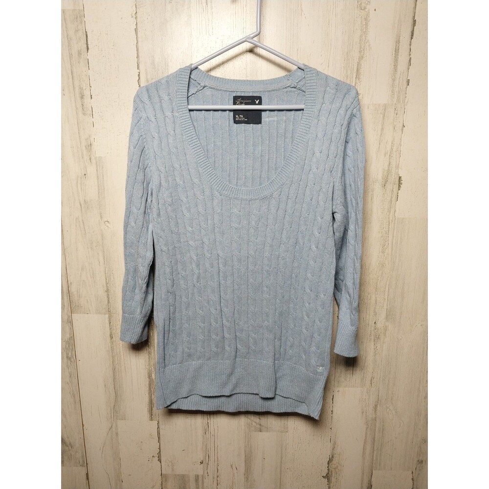 American Eagle Women's XL Blue Cable Knit Sweater